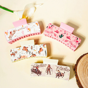 Pinza de Pelo Rectangular de Piel Sintética con Estampado Vaquero del Oeste, Accesorio de Moda para el Cabello - Product Image 4