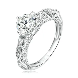 女性奢华花朵图案花卉戒指订婚结婚戒指925纯银大亮立方氧化锆时尚锆石