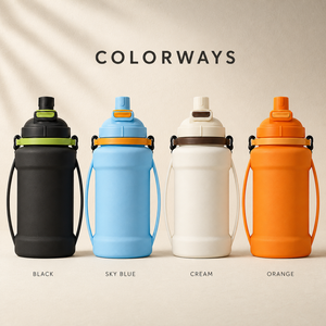 Custom <b>2L</b> Collapsible <b>Water</b> <b>Bottle</b> Food Grade Silicone Leakproof <b>Straw</b> Chug Wide Mouth Shoulder Strap OEM ODM Supplier Factory - Product Image 2
