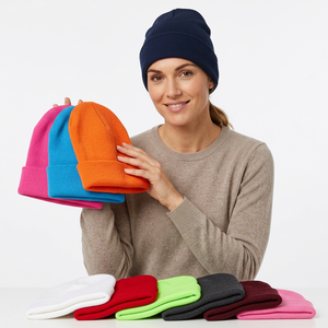 <b>Prime</b> Bags Professional Supplier Unisex Women Men Winter Warm Acrylic Fiber Multicolor Adjustable Button Bow Beanie - Product Image 1