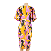 Gaun Kasual Wanita Motif Leopard dan Bunga, Bahan Spandex Bernapas, Ukuran Besar, Kerah O, Lengan Lonceng, Dilengkapi Ikat Pinggang, Warna-warni
