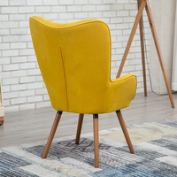 Chaise d'accent simple de salon chaise d'accent d'aile de bouton tufté de velours de dossier haut avec les jambes en bois
