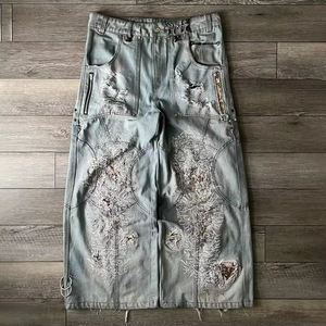 OEM de haute qualité personnalisé Streetstyle <span class=keywords><strong>Jeans</strong></span> coupe ajustée avec éclaboussures déchiré Denim Cargo <span class=keywords><strong>Jeans</strong></span> vieilli délavé - Product Image 1