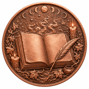 Libro <span class=keywords><strong>de</strong></span> Hechizos Encantado Grimoire, 1 oz, Cobre Fino .999, Relieve, Vela <span class=keywords><strong>de</strong></span> Brujería, Fase Lunar, Medallón Coleccionable - Product Image 1