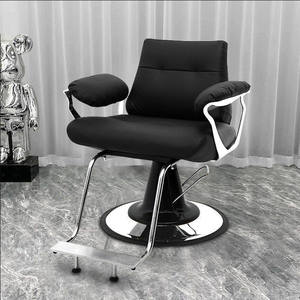 Fauteuil de barbier hydraulique noir, mobilier de salon, fauteuil en cuir PU, base ronde, repose-pieds pliable - Product Image 1