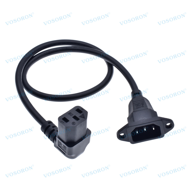 0.6m Down Angle C13 to C14 Panel Mount Power Cable, 90 Degree IEC 320 C13 Female to C14 Male PDU Power Supply Extension Cord