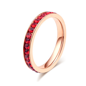 Crystal <b>Ring</b> Women's Pinky <b>Ring</b> <b>Titanium</b> Steel Red Diamond Channel Setting Everyday Wear - Product Image 5