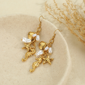 Nuevo conjunto de joyería de acero inoxidable de lujo estilo playa con conchas marinas y estrellas de mar que no se decolora - Product Image 6