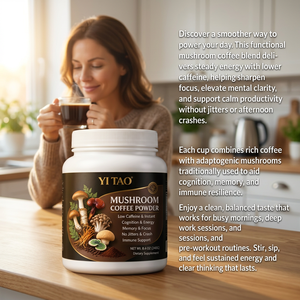Poudre de café instantané aux champignons à faible teneur en caféine, marque privée OEM/ODM, pour stimuler l'énergie, la concentration, la mémoire et soutenir le système immunitaire – Complément alimentaire - Product Image 6