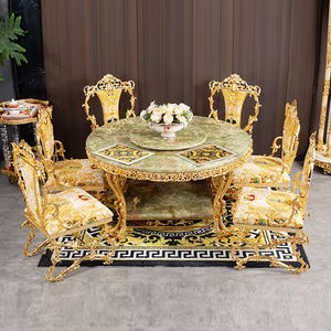 Прямые поставки от производителя: Современный роскошный элегантный круглый обеденный гарнитур на 6 персон с медными металлическими золотыми стульями для использования в отелях, дома и парках. - Product Image 1