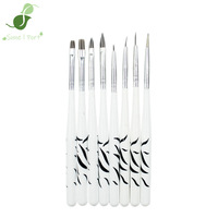 SunelPort Kit Professionnel Multifonctionnel et Durable pour Nail Art, 8 Pinceaux de Peinture à Poils de Nylon Frisés, Manche Plat Blanc, Noir