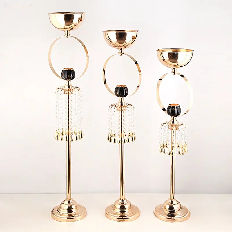 Bulk Flower Vase Bowl High Metal Bases For Wedding Centerpieces With Hanging Beads