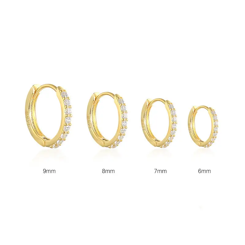 Bijoux fins personnalisés en argent sterling 925 plaqué or 18 carats bijoux zircone huggie boucle d'oreille