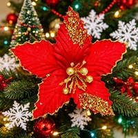 Luxueuze Bourgondiërode fluwelen realistische kerstbloemen voor hoogwaardige evenementen - Langdurig houdbaar, waterdicht bloemendesign