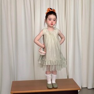 Vestito Estivo <span class=keywords><strong>per</strong></span> Bambine in Chiffon a Doppio Filato Lavorato <span class=keywords><strong>all</strong></span>'<span class=keywords><strong>Uncinetto</strong></span>, Stile Coreano Dolce Principessa, Novità 2026 - Product Image 4