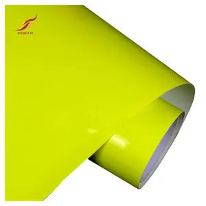 Stiker vinil fluo badan otomatis bersinar malam pop 2024 gulungan bungkus kuning neon pembungkus vinil mobil