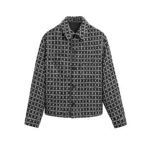 Veste décontractée surdimensionnée à manches longues pour homme, personnalisée OEM, avec col montant et revers, motif à <span class=keywords><strong>carreaux</strong></span>, multi-poches, <span class=keywords><strong>manteau</strong></span> d'hiver - Product Image 3