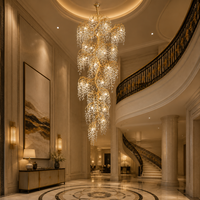 Lustre LED personnalisé de luxe en cristal doré en forme de branche, hauteur réglable, éclairage intérieur pour hall d'entrée, hall, duplex, villa, hôtel
