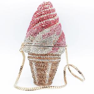Bolsos de Mano de Cristal con Forma de Cono de Helado para Fiestas y Eventos, con Correa de Mano de Pedrería, para Bodas y Novias - Product Image 1