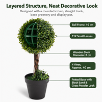 Plante artificielle en buis à boule unique, pot noir, feuillage vert bicolore, mini-arbuste en pot pour table, bureau, mariage, Noël