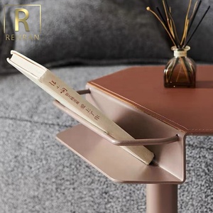 Table d'appoint intelligente moderne bon marché pour meubles de salon selle orange cuir métal ordinateur portable petites tables d'angle - Product Image 5