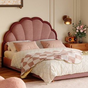 Letto per Bambine in Stile Retrò Francese con Design a Petali Rossi, Letto Singolo in Tessuto per Camere di Piccoli Appartamenti - Product Image 3