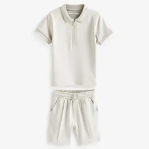 2024 New Design Short Sleeve Jersey Zip Neck Polo Shirt And Shorts Set 2 Piece Kids Summer Outfits Sets