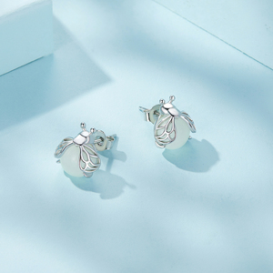 Boucles d'oreilles clous mignonnes en forme d'insecte, plaqué argent, sertissage clos en quartz, bijoux de mode pour femme, cadeau - Product Image 2