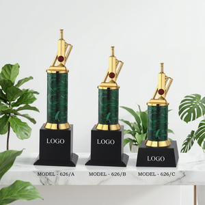 Cricket Metal Trophy With Green Marble Pattern And Gold Plated Top For Sports Recognition Awards Model - Product Image 1