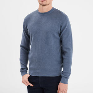 Pull à col rond ajusté en coton et polyamide pour homme, couleur taupe, hiver, séchage rapide, respirant, tricot fin, finition polie, décontracté - Product Image 2