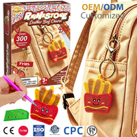 Perlengkapan Pembuatan Gantungan Tas Kulit Akrilik Berhias Rhinestone Bentuk Kentang Goreng, Set Liontin Tas dengan Stiker Permata dan Pena Dot untuk Remaja dan Anak-anak
