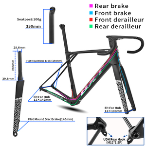 BXT Nouveau <span class=keywords><strong>Cadre</strong></span> de Vélo de Route EVO-155 en Fibre de Carbone avec Frein à Disque T47 700C*32C, Acheminement Interne des Câbles Di2, <span class=keywords><strong>Cadre</strong></span> de <span class=keywords><strong>Course</strong></span> Super Léger - Product Image 5