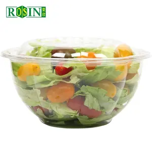 Mangkuk Salad Buah Bening PET 32OZ, Mangkuk Makanan Bulat Plastik Sekali Pakai dengan Tutup