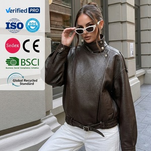 <span class=keywords><strong>Chaqueta</strong></span> Corta de <span class=keywords><strong>Cuero</strong></span> Marrón para Mujer, <span class=keywords><strong>Chaqueta</strong></span> Holgada de <span class=keywords><strong>Cuero</strong></span> PU Texturizado - Product Image 2