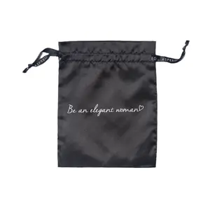 Logotipo personalizado Impresso Underwear Lingerie Poeira Presente Embalagem Bolsa Cordão Saco De Cetim Macio