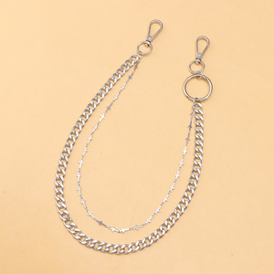 Men's Double Layer Pants <b>Chain</b> Tibetan Silver <b>Cross</b> Design Casual Hip Hop Waist <b>Chain</b> Accessory - Product Image 4