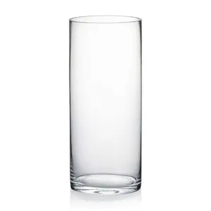 Wholesale houseware clear elegant cylinder customized glass vase candle holder for decoration