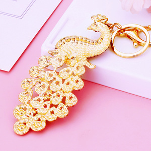 Mode luxe bling strass paon porte-clés animal porte-clés paon porte-clés femmes sac breloque accessoires paon porte-clés - Product Image 4