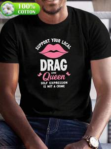 T-Shirt 'Supporta le Drag Queen Locali' con Design Labbra Nere e Rosa, Unisex, Casual, Manica Corta, Collo Tondo, Lavabile in Lavatrice, Tessuto Jersey - Product Image 3