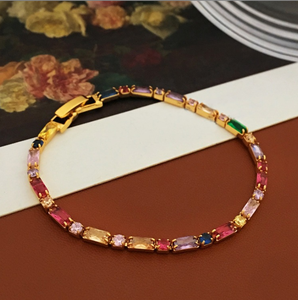 Vintage Stylish Retro Trendy Ins Style Fashion Bracelet with Zircon Colorful Contrasting <b>Charm</b> Bracelets for Daily or Party Gift - Product Image 1