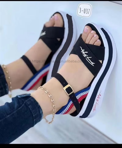 Sandales décontractées polyvalentes pour femmes à talon compensé plat, grande taille, en tissu, à bout ouvert, pour l'extérieur, idéales pour l'été - Product Image 6