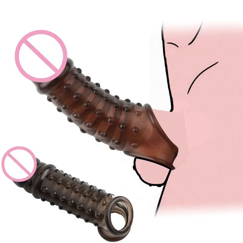 Réutilisable Pénis Extender Cock Rings Retarder L'éjaculation Pénis Préservatifs Dick Sleeve Silicone Gland Couverture Élargissement Sex Toys Pour Hommes