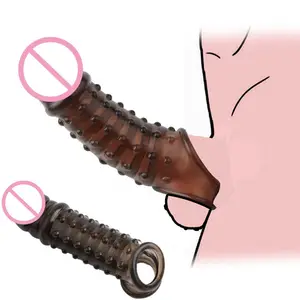 Herbruikbare Penis Extender Haan Ringen Vertragen Ejaculatie Penis Condooms <span class=keywords><strong>Dick</strong></span> Mouw Siliconen Eikel Cover Vergroting Seksspeeltjes Voor Mannen - Product Image 1