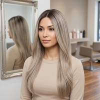 Peluca Judía Realista Multidireccional con Encaje en la Parte Superior y Reflejos, Sheitel de Aspecto Natural para Modestia y Moda