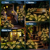 Lampe solaire LED d'extérieur IP65 étanche, fil de cuivre blanc chaud, effet feux d'artifice, angle de faisceau 360°, contrôle par bouton, intensité variable, pour jardin