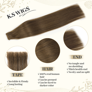 Extensiones de Cabello Humano Natural Liso Sedoso Ondulado Doble Trama Remy PU Invisible de 16-20 Pulgadas con Cinta Adhesiva, Color Oscuro y Rubio - Product Image 4