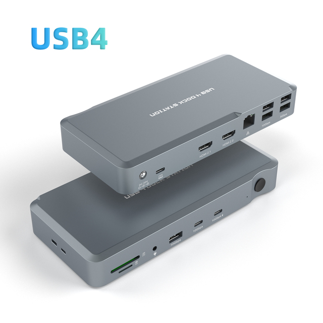 OEM Multiport Adapter Dongle 1000Mbps LAN 2 HDMI 4K 100W PD 40Gbps USB4 Type C Laptop Docking Station USB C Dock