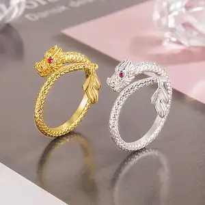공장 도매 패션 인기있는 중국 용 반지 구리 남성과 여성을위한 금도금 유니버설 링