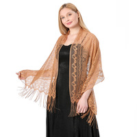 Nouveau châle long en polyester à motif cachemire, couleur unie, style folklorique populaire, pour femme, idéal pour le printemps, les fêtes, les dîners, avec dentelle ajourée, cadeau