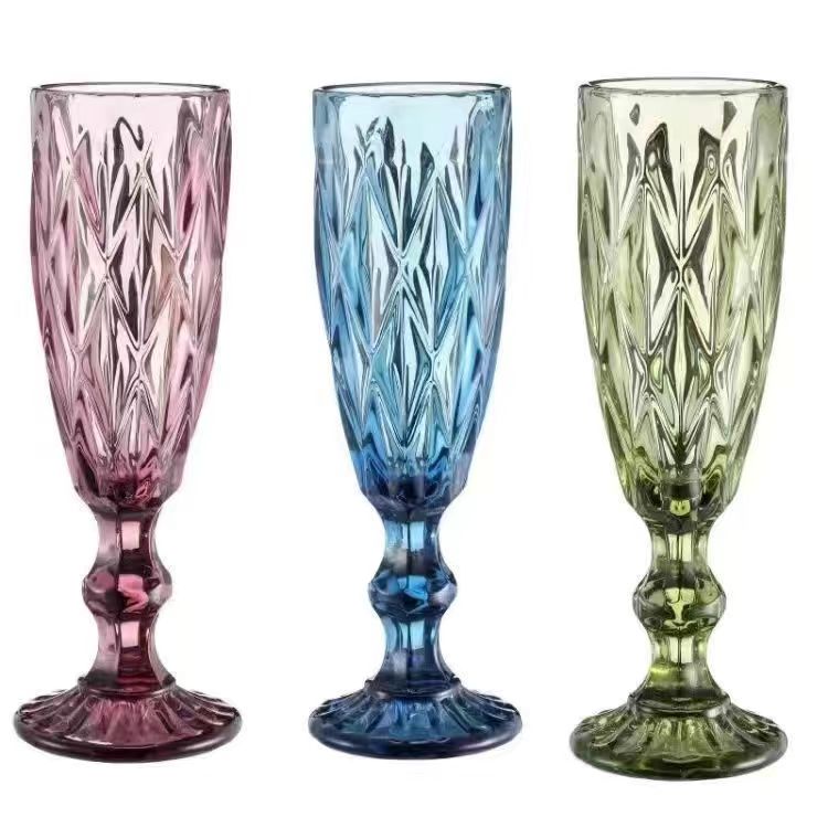 Solid glass drinking cups popular wholesale tall and thin diamond glass cups